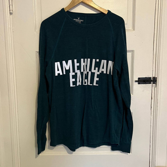 AE American Eagle Long Sleeve Green Blue Active Flex Shirt L - Picture 1 of 8